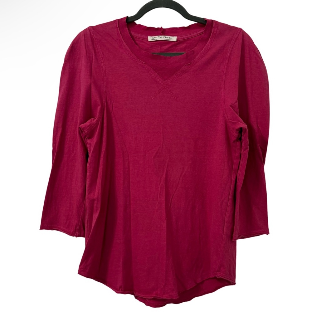 Free People‎ Women's Clover Puff Shoulder Top Pink Boho Feminine Size Medium